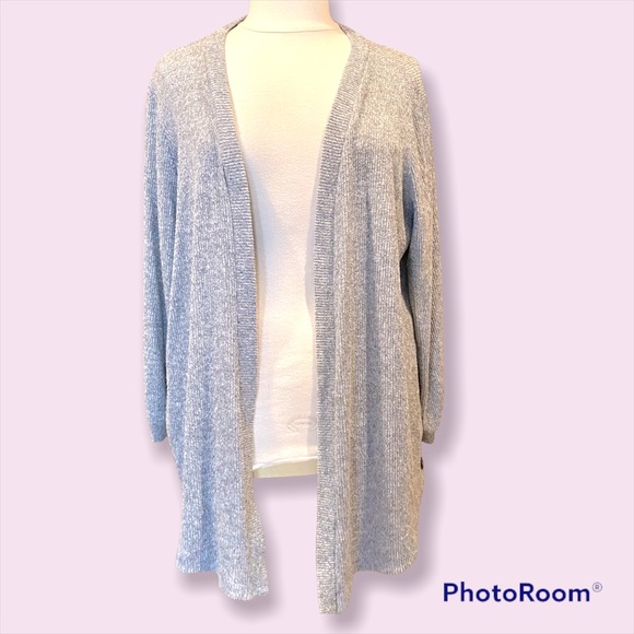 Lee Sweaters - 2X LEE heather gray open front long cardigan sweater with button details